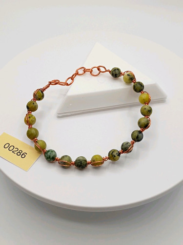 Green stone copper wire wrap - green, &