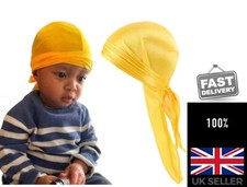 PLAIN BLACK/COLOURS KIDS DURAG TIE DOWN BANDANA ZANDANA DU RAG HEAD CAPS NEW UK