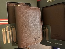 Osprey Manicure Set BNIB - Brown Leather Look Men Unisex Travel Grooming Set
