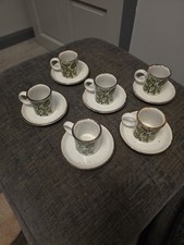 Midwinter Stonehenge Greenleaves 2 1/4" Coffee Cups + Saucers X 6