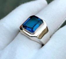 Big Blue Sapphire Ring For Men, Man Made Sapphire Stone Ring, 925 Silver Neelam