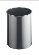 Durable Metal Round Waste Bin | Scratch Resistant Steel | 15L | Silver