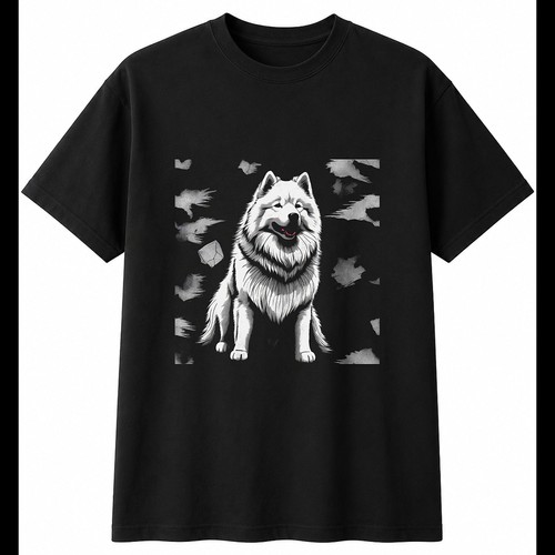 Samoyed torn paper greyscale - samoyed,