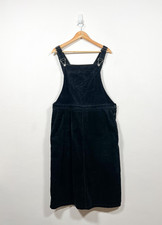 Seasalt Dress UK 16 Black Midi Dungaree Jumbo Cord Pinafore Roseworthy Corduroy