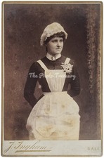 CABINET CARD VICTORIAN MAID UNIFORM LACE CAP HORSESHOE BROOCH INGHAM SALE 