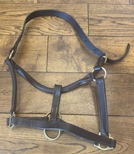 Cob Size Brown English Leather Controller Headcollar With Brass Fittings
