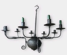 Antique 19th C Wrought Iron 9-Arm Candle Chandelier – Hand-Forged Gothic
