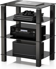 FITUEYES 4-Tier AV HiFi Rack Glass Component Stand Black for TV & Media Units