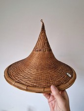 Vintage Traditional Asian Chinese Coolie Bamboo Sun Hat Conical Woven decoration