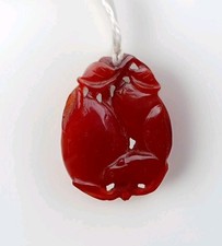 Chinese Carved Agate Pendant featuring Squirrel and Fruit