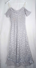Vintage Sagaie Maxi Dress SZ 10 Grey Silver Spot Chiffon Cowl Back Made In Paris