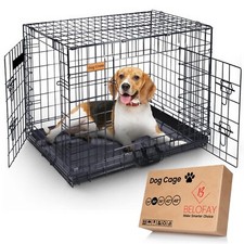 BELOFAY Dog Crate Cage - Heavy Duty Metal Frame - Dual Door, Collapsible S,M,L,X
