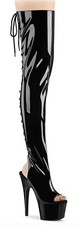 Uk Sz 9 Open Toe Stiletto Heel Rear Lace Up Thigh Boots Heels in Black Patent 