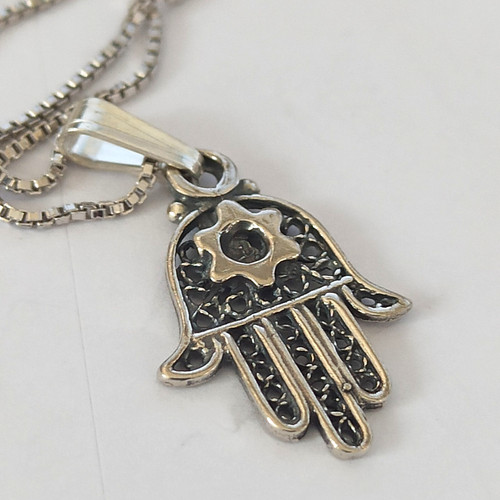 Silver hamsa star david - star,