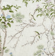 Anna French/Thibaut Curtain Fabric 'KATSURA' 3.8 METRES CREAM/LAVENDER Linen Mix