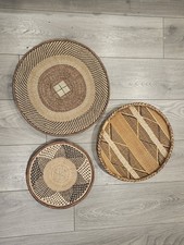 3 x Vintage African Binga/Tonga Basket Geometric Design Zimbabwe 42cm 36cm 29cm