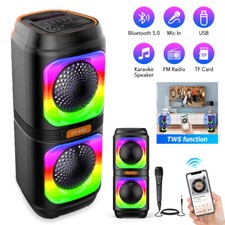 Dual Speakers Bluetooth Speaker Sub woofer Heavy Bass Sound System Party + Mic