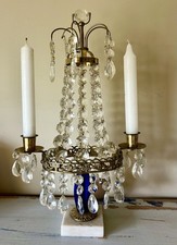 1930s Gustavian /FRENCH CANDLE HOLDER GLASS DROPLETS PERFECT ANTIQUE CONDITION