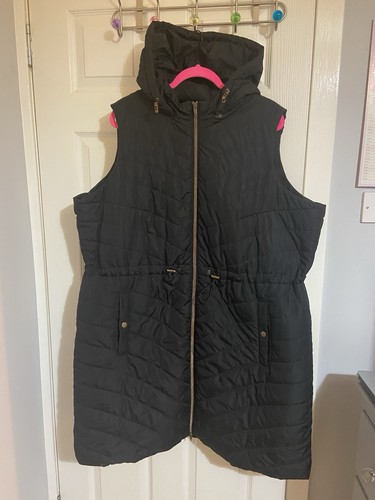 Black padded long length gilet - long,