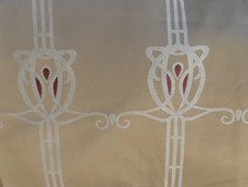 Pair of Rennie Mackintosh design gold fully lined curtains 80" x 64" approx