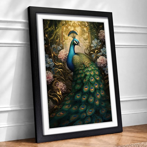 Peacock victorian framed wall - peacock,