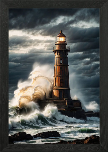 Lighthouse storm framed - a,
