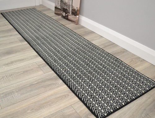Black herringbone hall runner - herringbone,