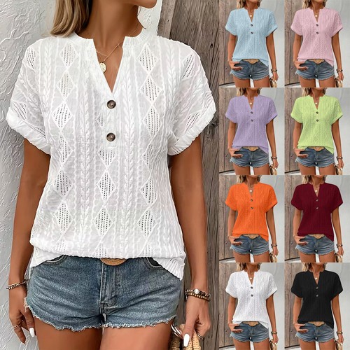 Women loose button neck - women,