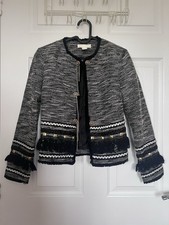 H&M Black and White Woven Tweed Fringe Jacket with Gold buttons - UK size 8/10