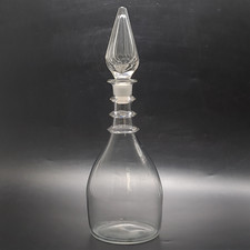 Antique Glass Triple Ring Mallet Decanter 19thC Hand Blown Ribbed Neck