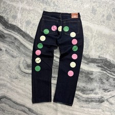 VTG Evisu 2000s Y2K Smiley Face Daicock Raw Indigo Selvedge Denim Size 36 Jeans