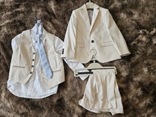 NEXT Boys Beige 5 Piece Suit, Shirt, Waist Coat, Tie, Worn Once Age 3 RRP £110