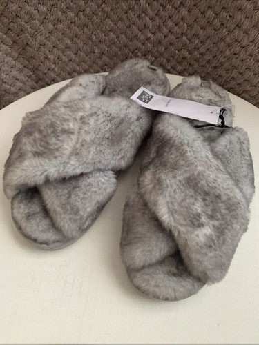 Fluffy grey mule slippers - mule,