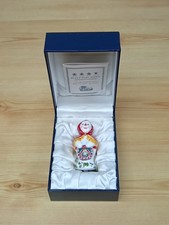 Vintage Halcyon Days Babushka Snowman Christmas Porcelain & Enamel Pill Box