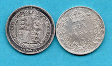 2 SILVER 1887 SIXPENCE COINS