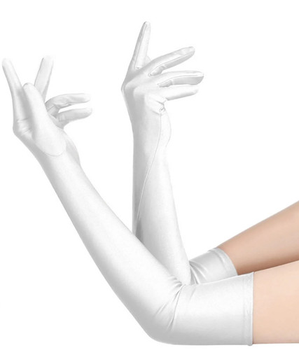 Long white satin gloves - long,