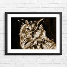 Vibrant Owl Portrait Art Sepia