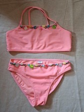 MATALAN Girls Coral Bikini with Shells & Bead Trim Age 6-7 Years