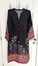 AL KARAM Satin SILK Black 3 Piece Pakistani Shalwar Kamees Small/Medium 10/12