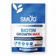 Biotin Hair Growth MAX 12000 mcg British Made by SMUG Supplements - 365 Tablets