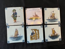 collection of 6 antique dutch delft Makkum tiles