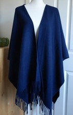 Laura Ashley Made in Britain 100% Wool Navy Blue Cape Shawl Poncho One Size
