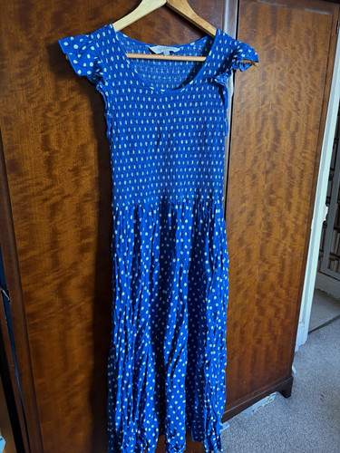 Apricot blue white - blue, polka