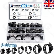 60 Pcs  Hose Clamp Stainless Steel Pipe Kit Worm Driver Jubilee Clips Set 6-38mm