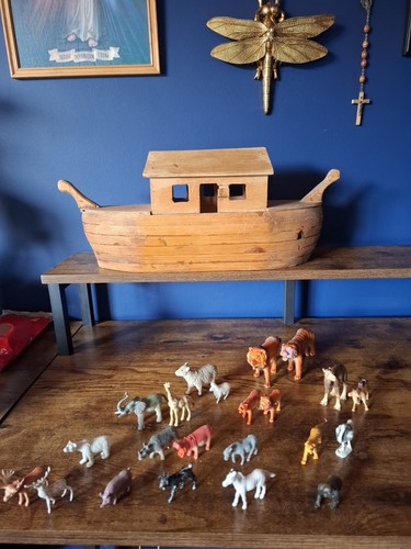 Vintage wooden noahs ark - wooden, hand