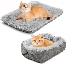 2 in 1 Self Warming Mat Soft Plush Blanket for Cats Dogs Fluffy Pet Warm Bed UK