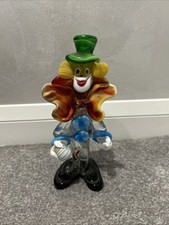 Vintage Murano Glass Multi Coloured Clown Figurine Holding A Ball
