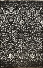 Versace Design Wool/ Silk Abstract Oriental Area Rug BLACK/ Silver Handmade 4x6