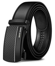 Men's Real Leather Rachet Belt, Black Belts with Quality Plate Buckle