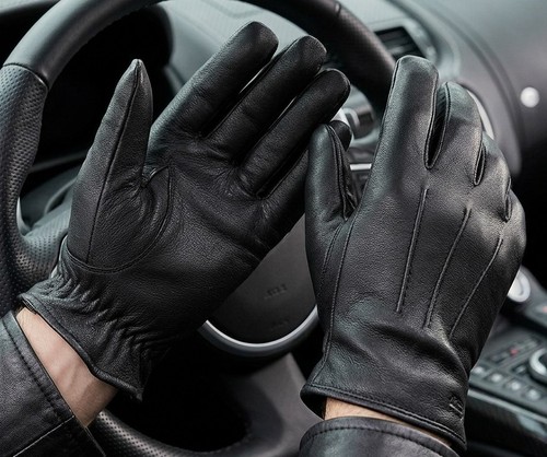 Mens black leather driving